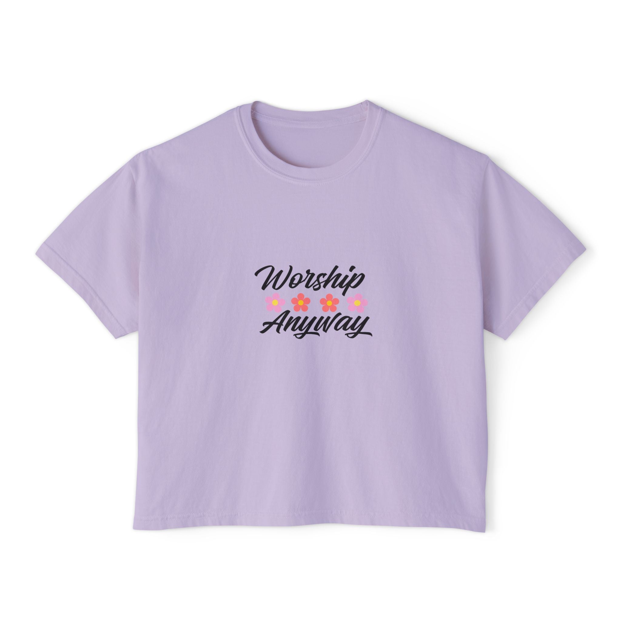 Worship Anyway Floral Women's Boxy Tee - Inspirational Christian Shirt