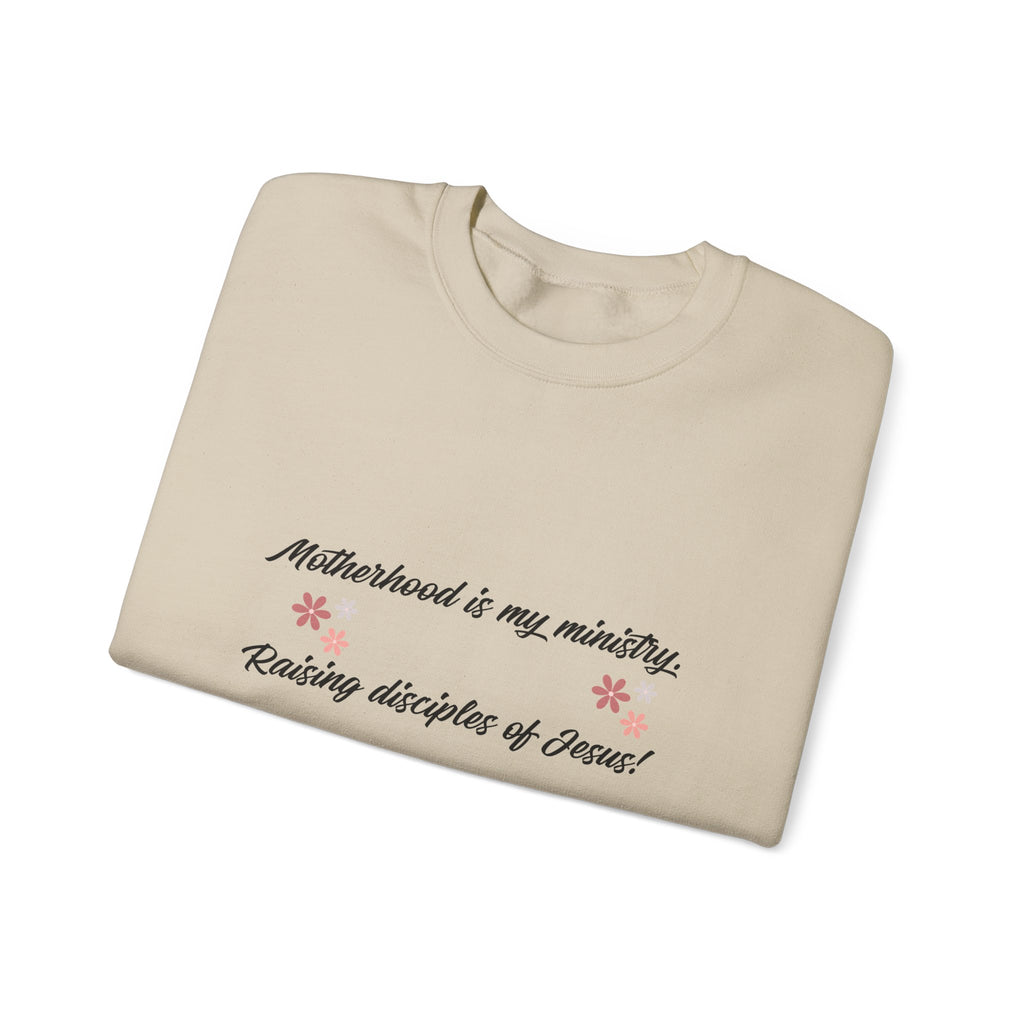 Christian Mom Crewneck Sweatshirt — “Motherhood is my ministry” Floral Scripture Sweatshirt (Proverbs 22:6)