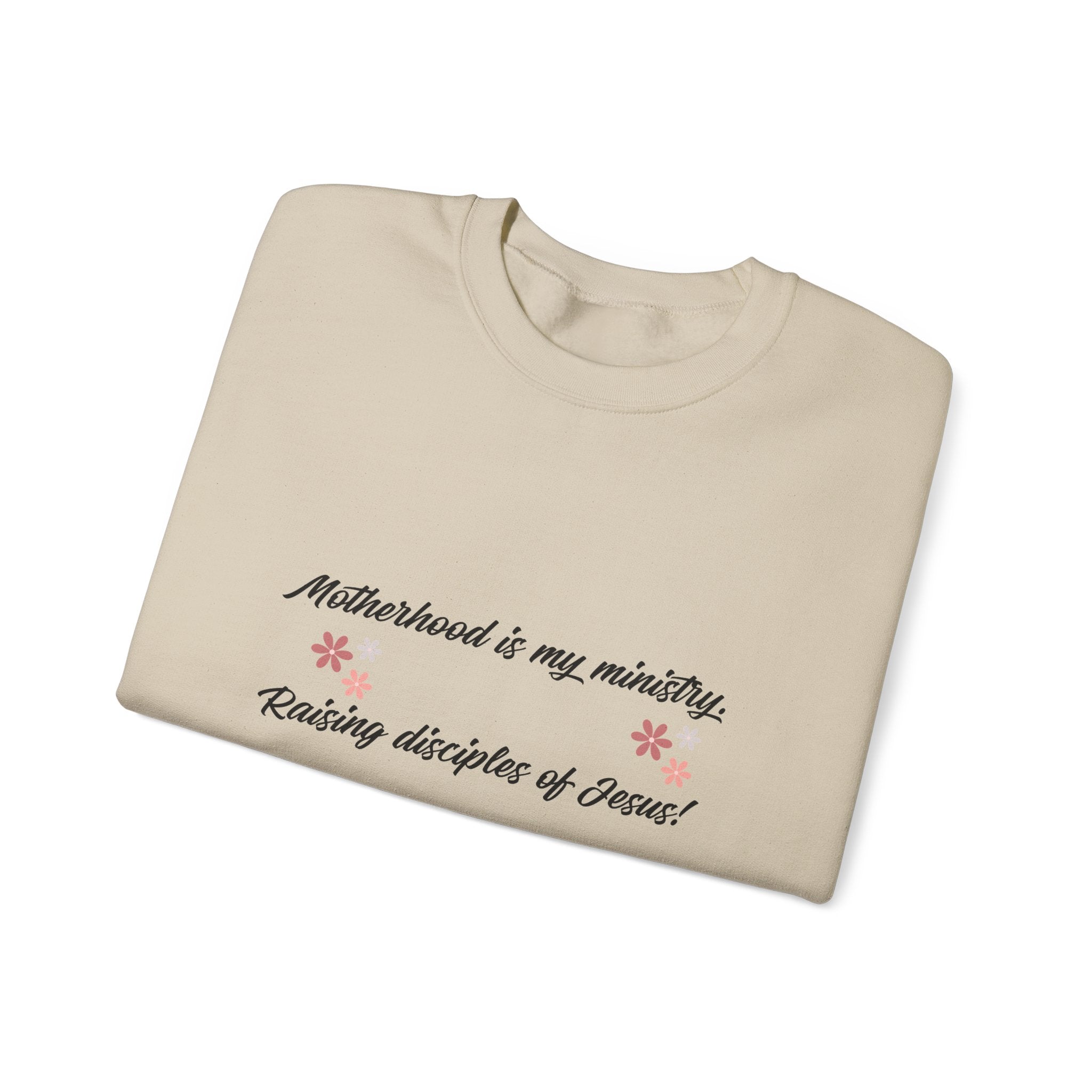 Christian Mom Crewneck Sweatshirt — “Motherhood is my ministry” Floral Scripture Sweatshirt (Proverbs 22:6)