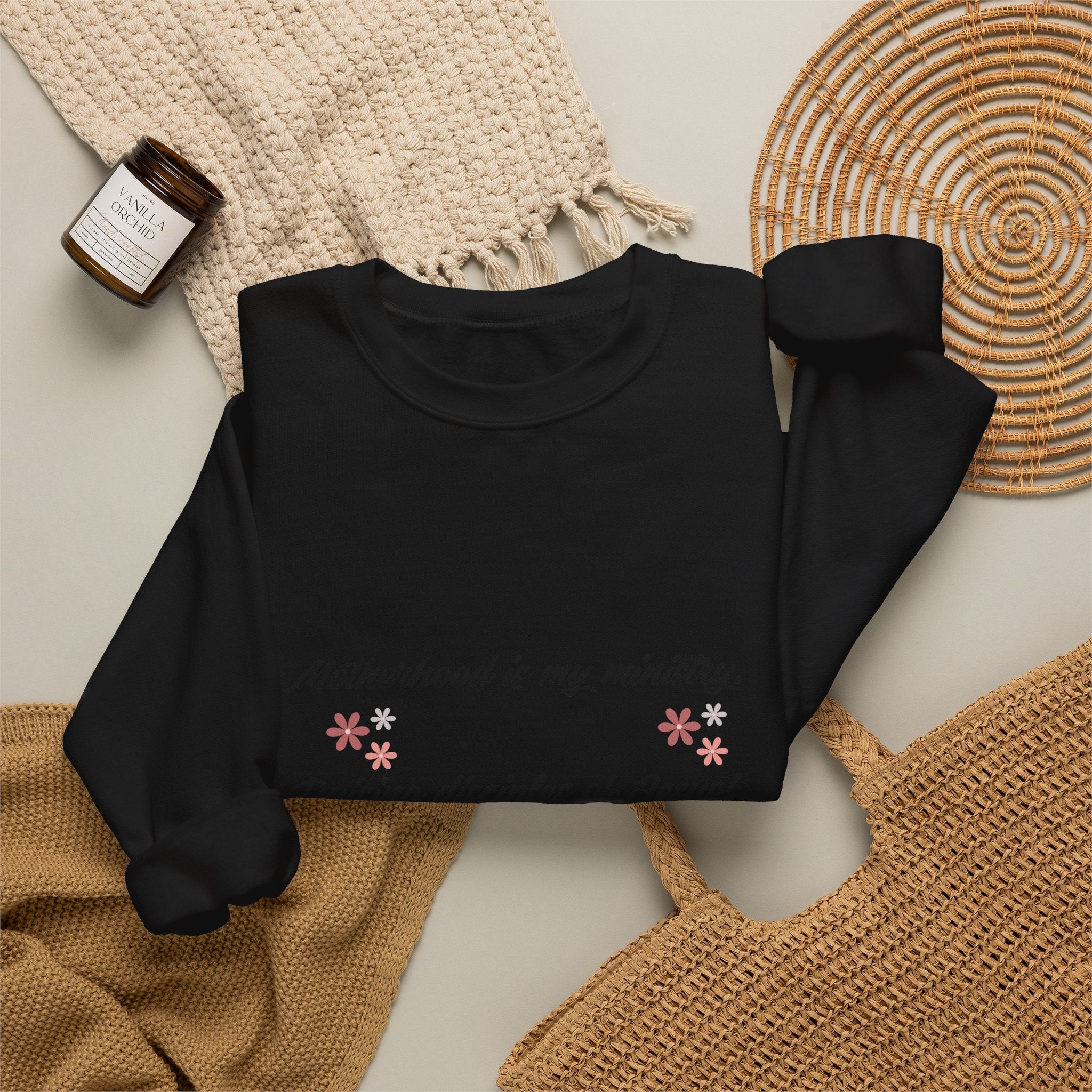 Christian Mom Crewneck Sweatshirt — “Motherhood is my ministry” Floral Scripture Sweatshirt (Proverbs 22:6)