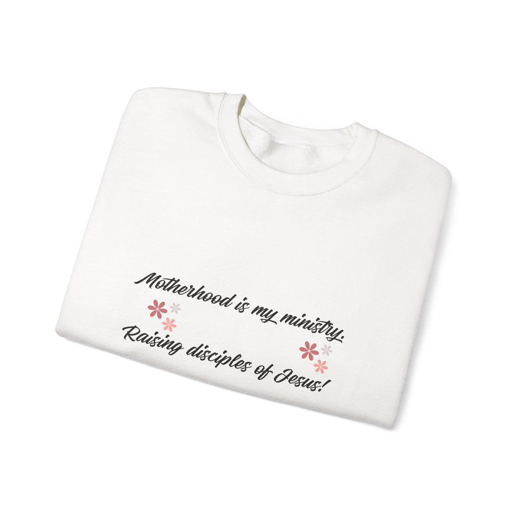 Christian Mom Crewneck Sweatshirt — “Motherhood is my ministry” Floral Scripture Sweatshirt (Proverbs 22:6)