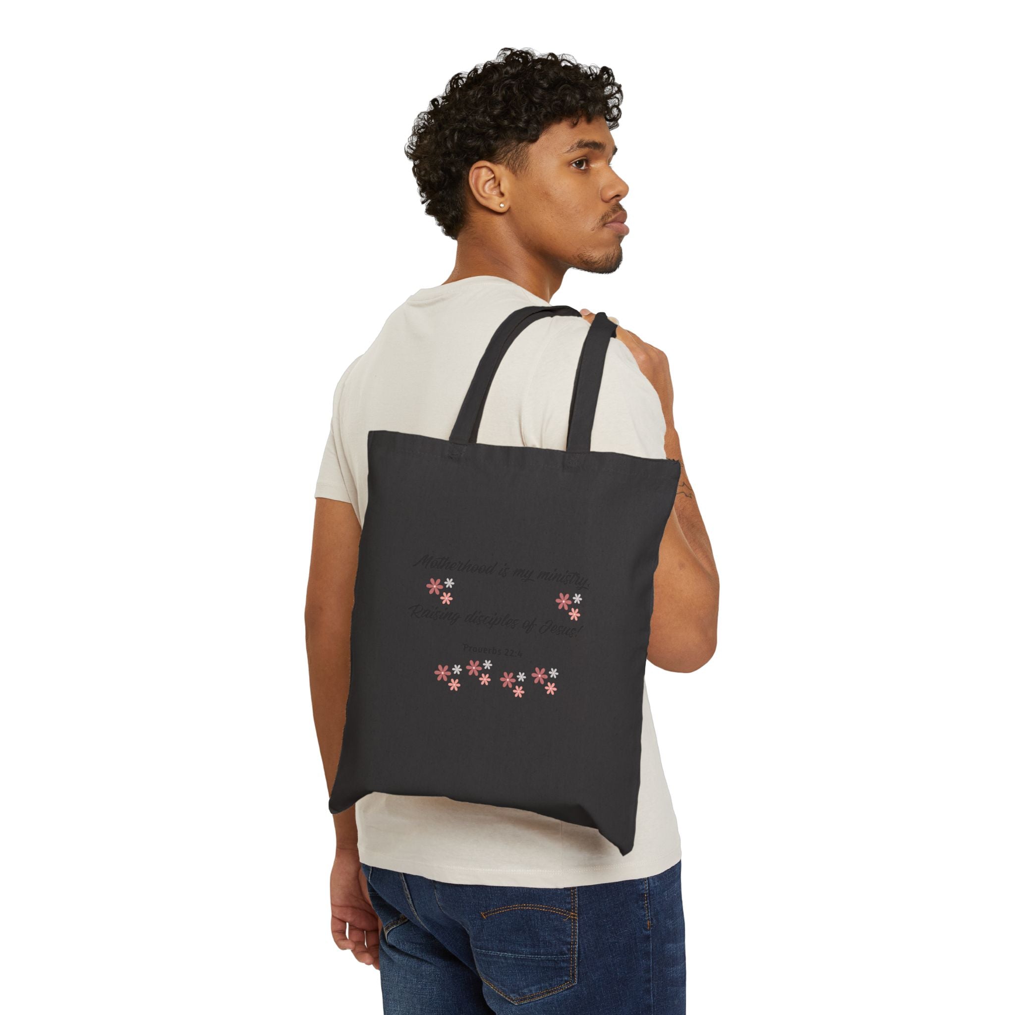 Tote Bag — "Motherhood is my ministry; raising disciples of Jesus" Floral Canvas Tote